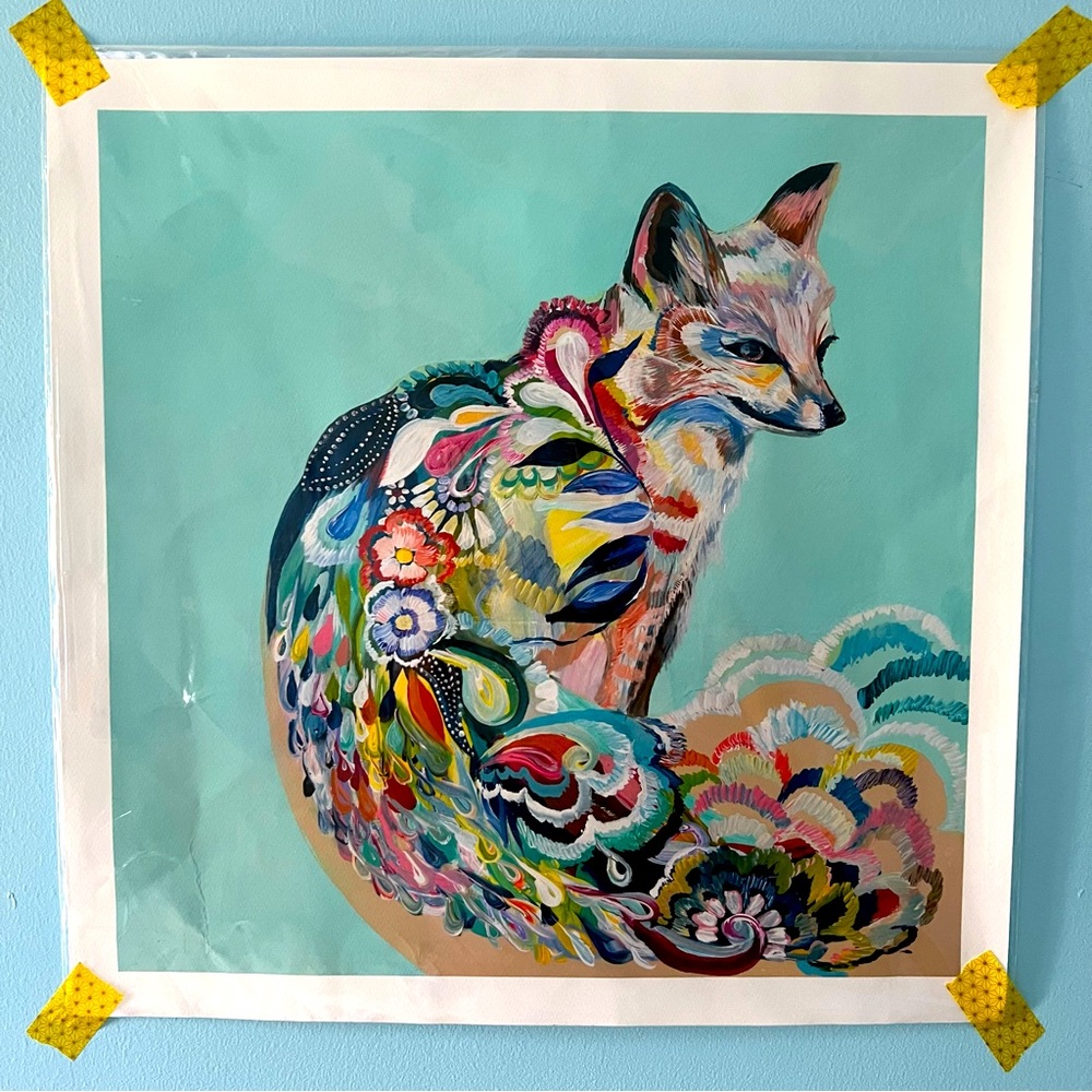 UNFRAMED Watercolor Fancy Fox Painting NWT